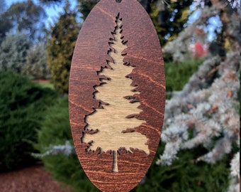 Evergreen Tree Wood Christmas Ornament / Pacific Northwest Decoration / 3D Laser Cut Ornament / Handcrafted Holiday Gift /
