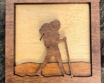 3D Wood Hiker Shadow Box - Small Laser Cut Artwork