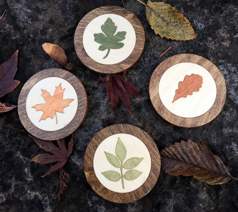 Leaf Leaves Wood Beverage Coasters Set of 4 in Stand / | Etsy