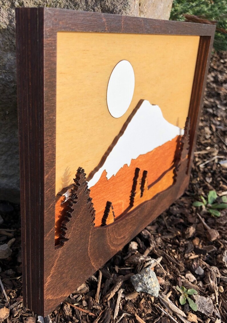 Mount Hood Oregon / 3D Shadow Box Wood Scene / Laser Cut - Etsy
