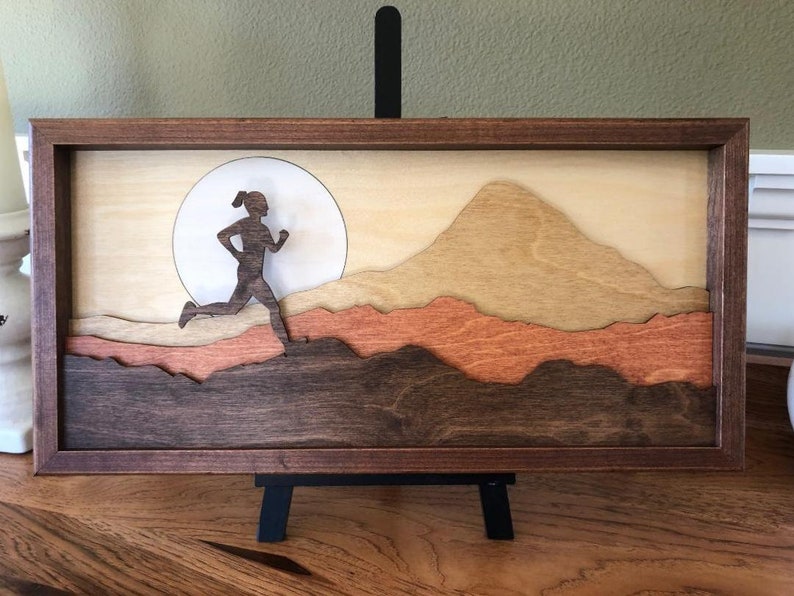 Female Runner 3D Wood Shadow Box Wood Scene Inlaid Laser Cut / Etsy