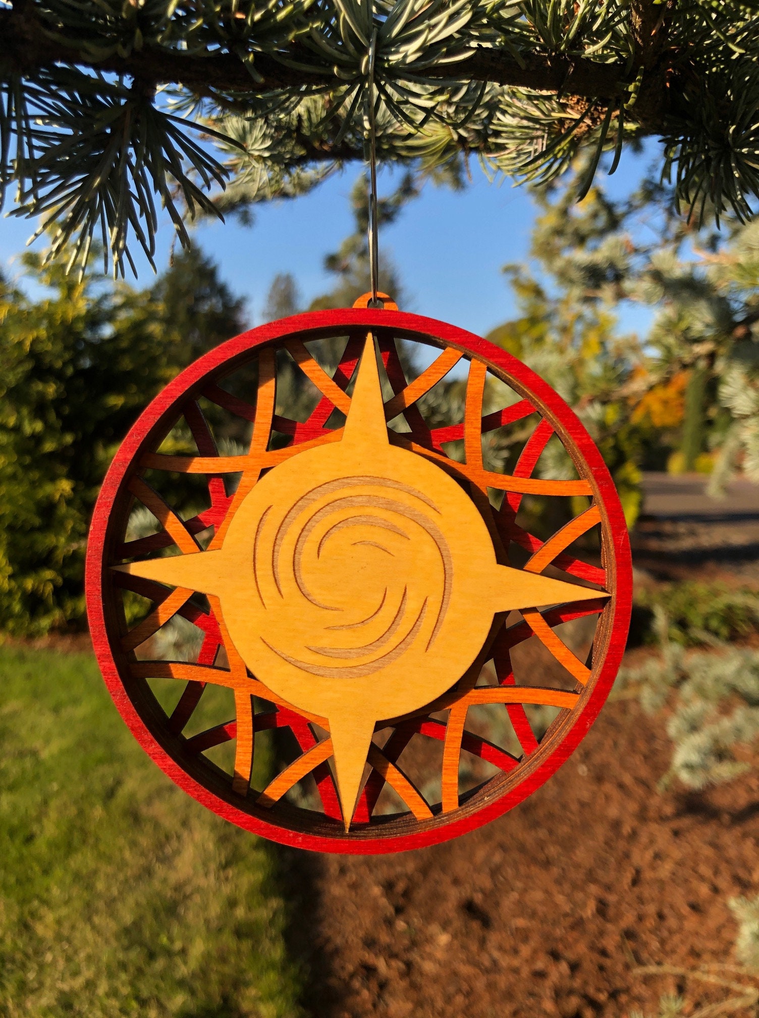 3D Mandala Sun Star Wood Ornament / Laser Cut and Etched | Etsy