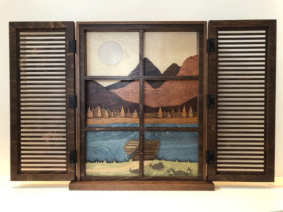 Lake Boat Mountains Landscape Cabinet Artwork 3D Wood Shadow Box / Laser  Cut / a Room With A View Shutters Artwork / Unique Handcrafted -  Canada