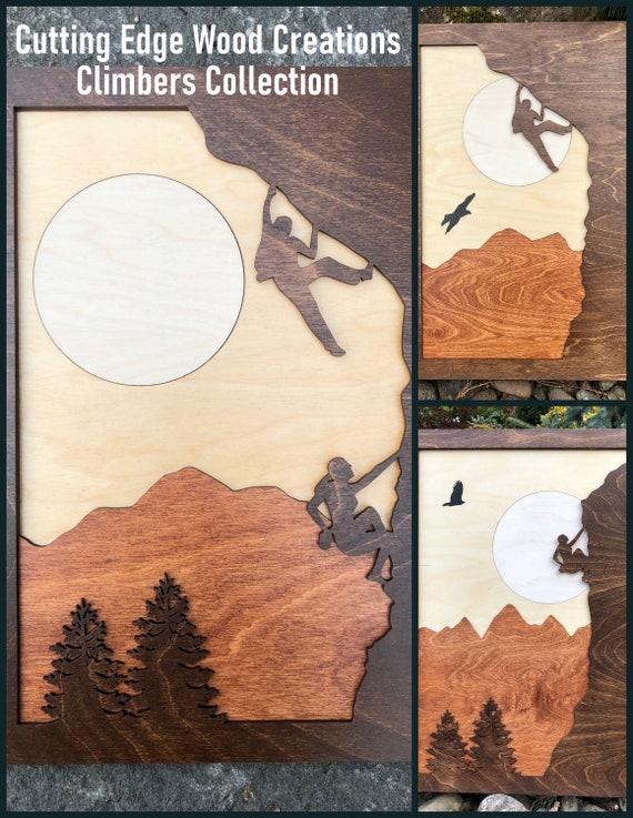 Mountain Rock Climbers Couples 3D Wood Shadow Box Laser Cut Scene Inlaid Outdoors Solo Climbing Handcrafted Mountains Trees Moon Etsy UK