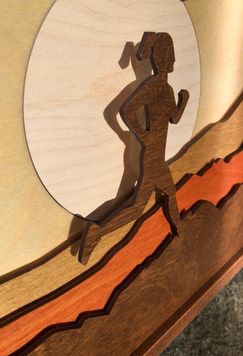 Female Runner 3D Wood Shadow Box Wood Scene Inlaid Laser Cut / Etsy
