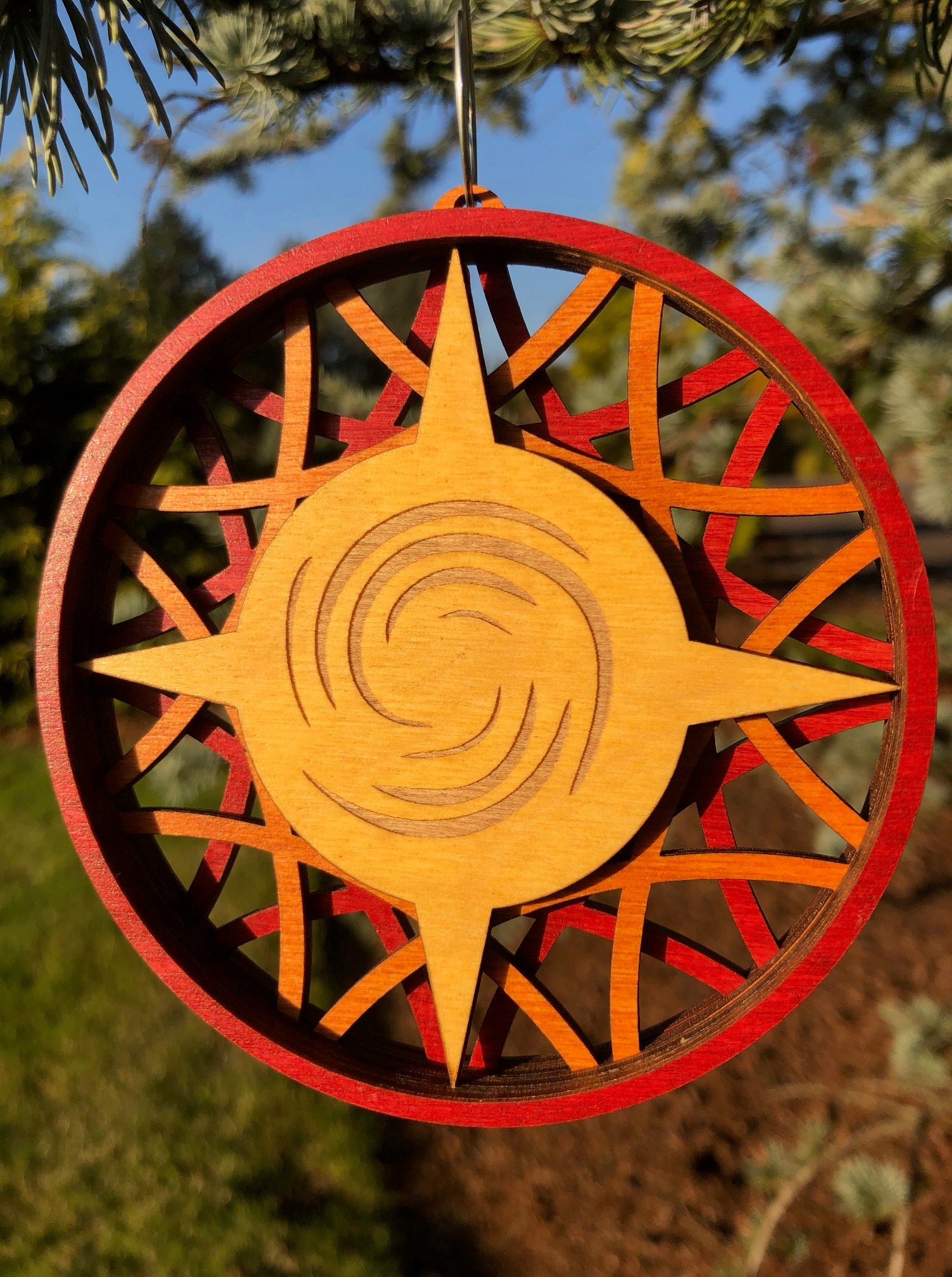 3D Mandala Sun Star Wood Ornament / Laser Cut and Etched - Etsy