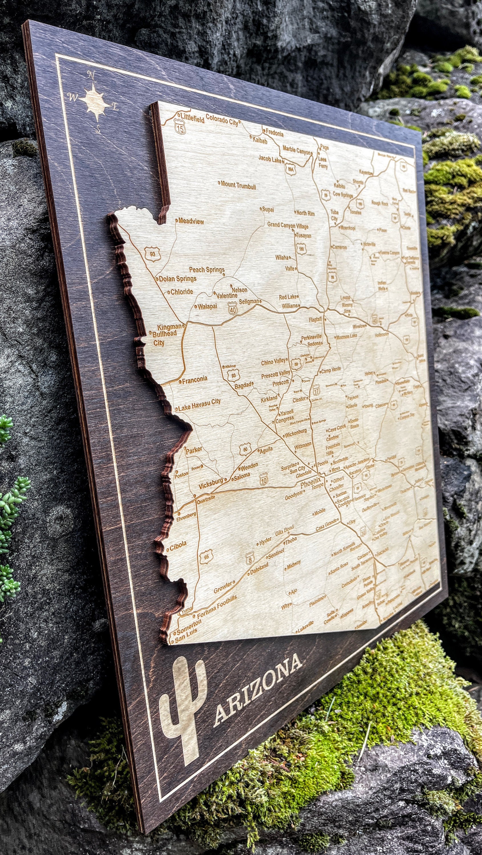 State Map With Inlay Handmade Arizona State Map, 3D Wood Wall Art, Etched Inlay - Etsy
