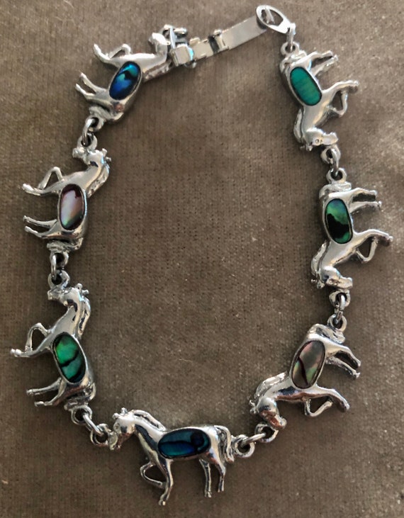 Horse Mother Of Pearl Vintage Sterling Silver Bracelet Horse Mother Of Pearl Vintage Sterling Silver Bracelet