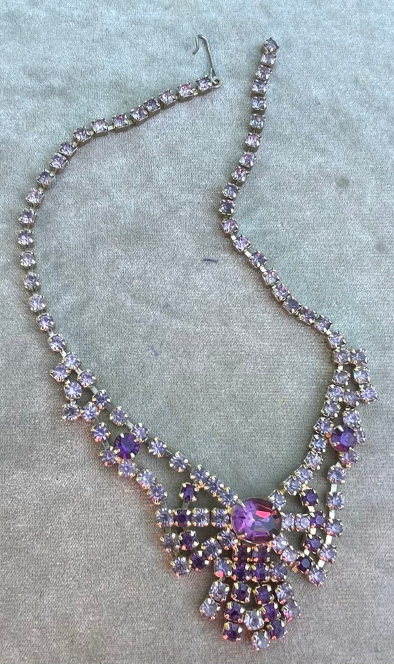 Vintage Purple Rhinestone Choker Necklace - image 3