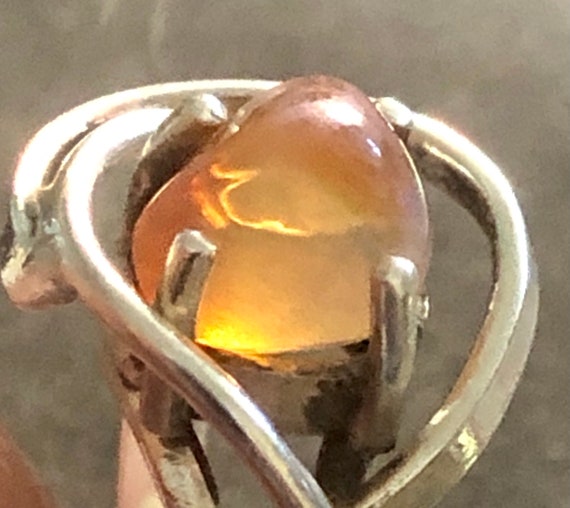 Vintage Modernist Mexico Sterling Raw Fire Opal R… - image 3