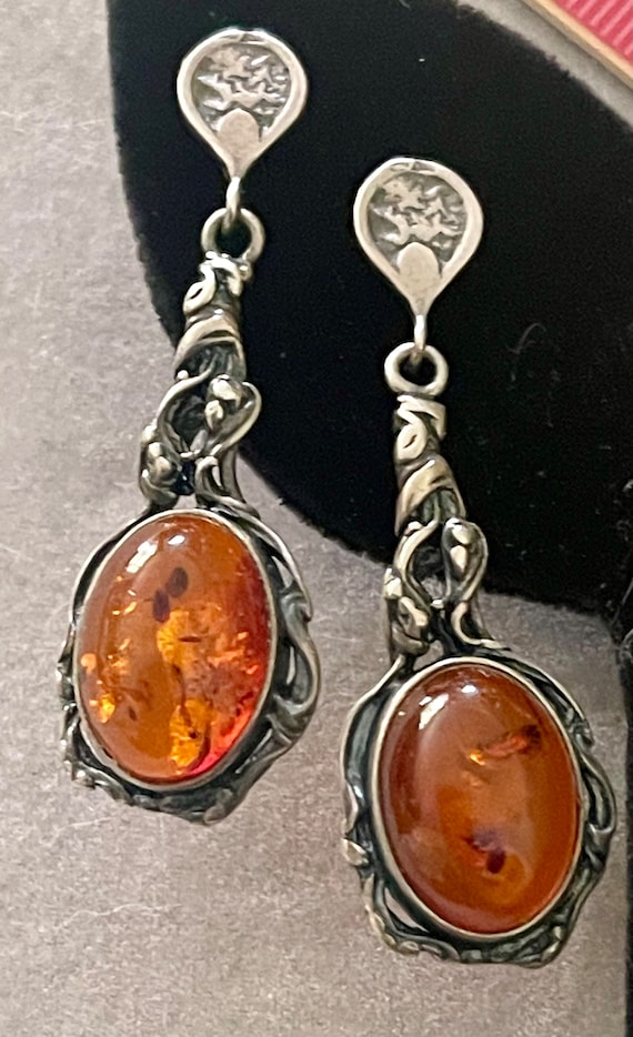 Vintage Sterling Amber Drop Earrings - image 1