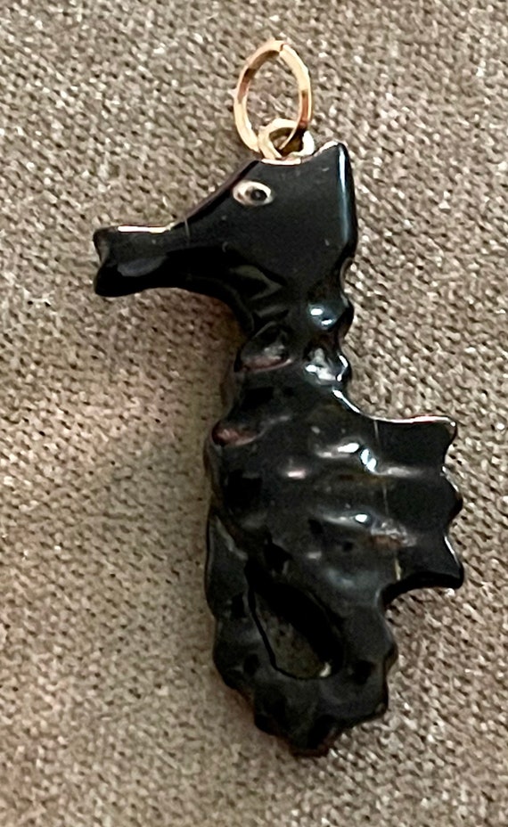 Vintage Carved Black Coral Seahorse Pendant