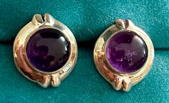 Sterling Button Size Cabachon Amethyst Earrings - image 4