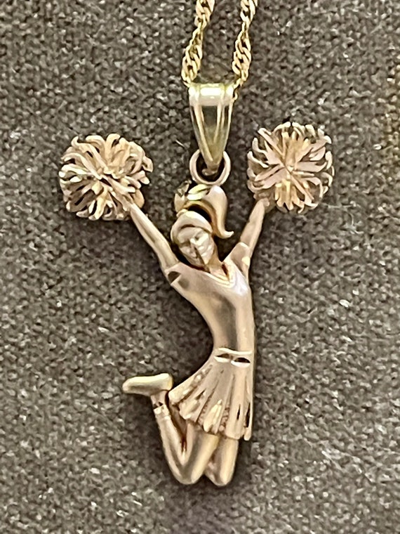 14K Gold Cheerleader Pendant 10K Chain Necklace - image 3