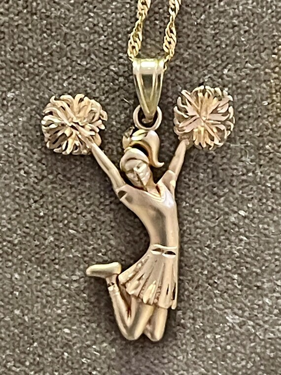 14K Gold Cheerleader Pendant 10K Chain Necklace Gem
