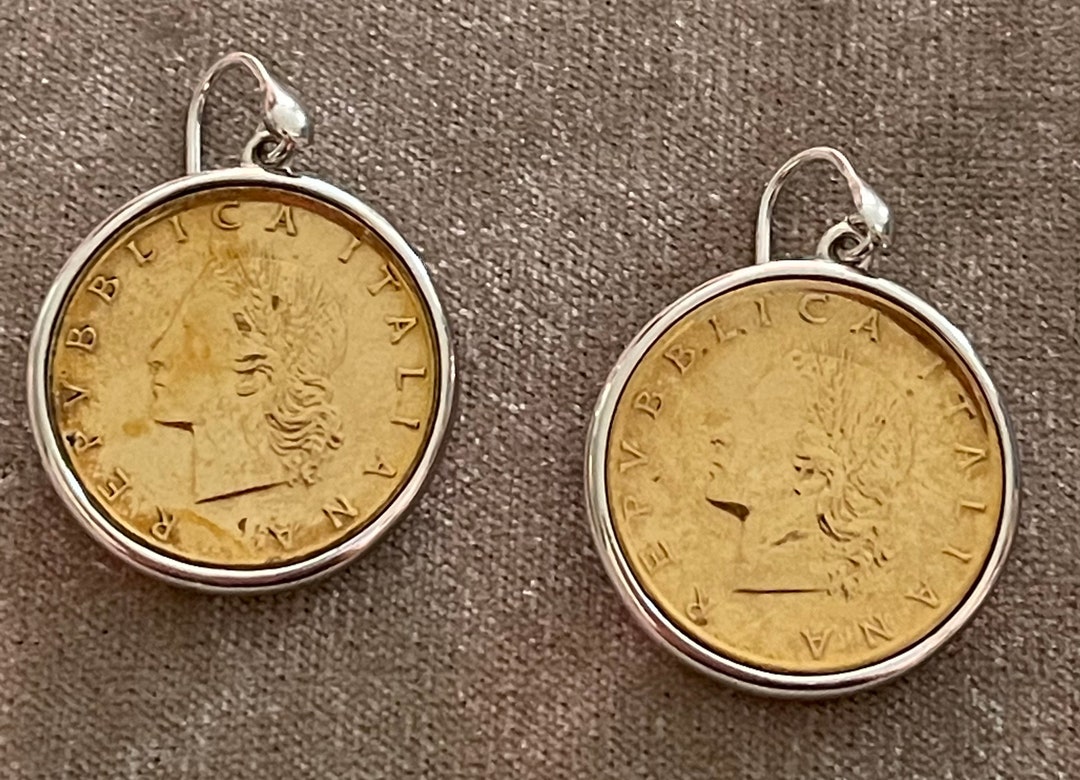 LIRM 1997 Sterling Italiana Republica 20 Lira Drop Earrings Etsy
