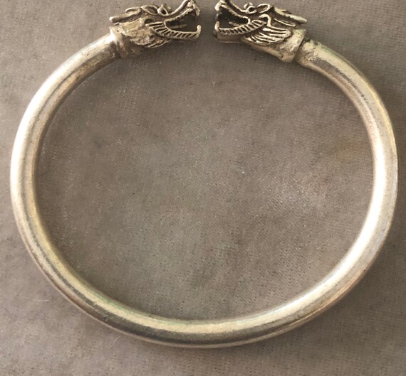 Vintage Solid Sterling Dragon Bangle Bracelet - image 4