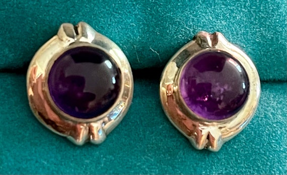 Sterling Button Size Cabachon Amethyst Earrings - image 3