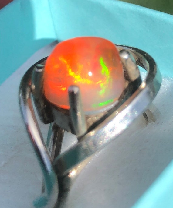 Vintage Modernist Mexico Sterling Raw Fire Opal Ri