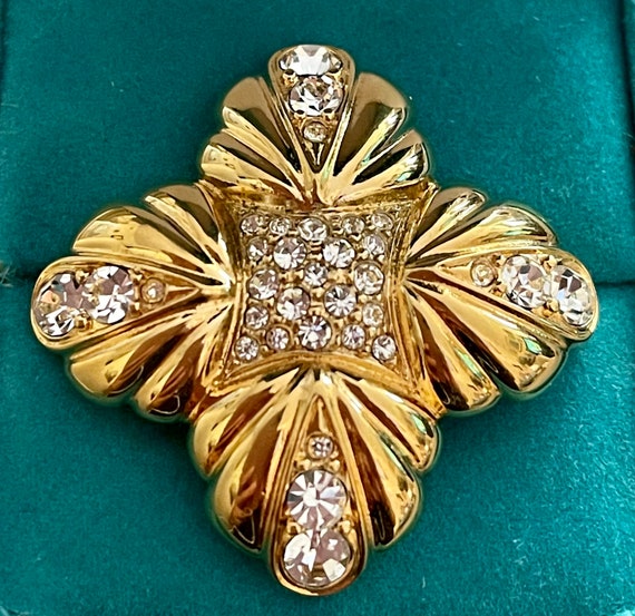 Signed Swarovski Goldtone  Crystal Brooch - image 1