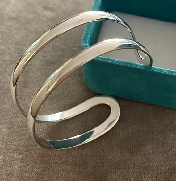 Sterling Flat Double Loop Open Cuff Bracelet - image 1