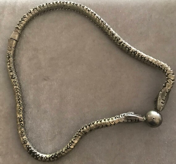 Vintage Silver Dragon Pearl Necklace - image 4