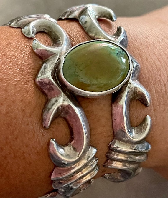 FELIX JOE Navajo Sand Cast Sterling Green Turquoise Cuff Bracelet Etsy