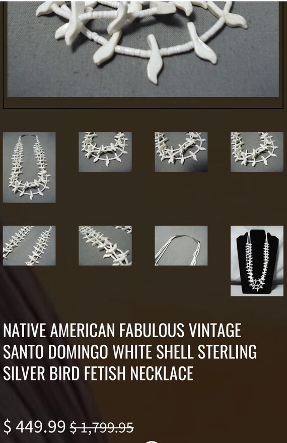 Native American Fabulous Vintage Santo Domingo White Shell Sterling Silver Bird Fetish Necklace Native American Fabulous Vintage Santo Domingo White Shell Sterling Silver Bird Fetish Necklace