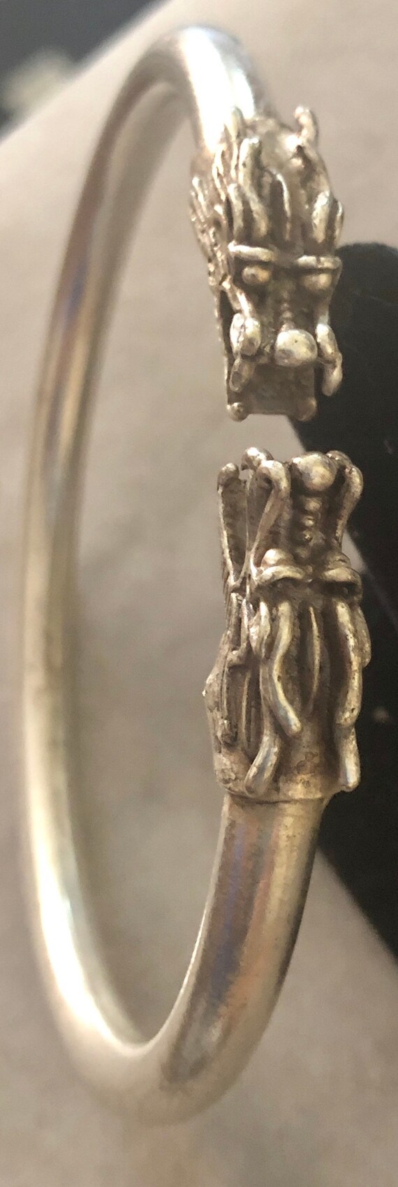 Vintage Solid Sterling Dragon Bangle Bracelet - image 5