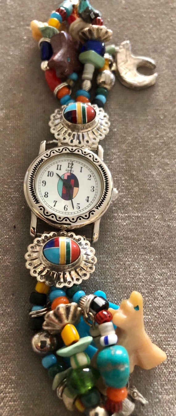 Zuni Themed Sterling Charm Watch Bracelet
