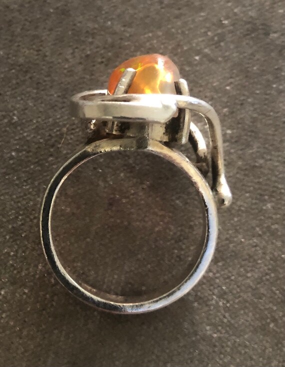 Vintage Modernist Mexico Sterling Raw Fire Opal R… - image 6