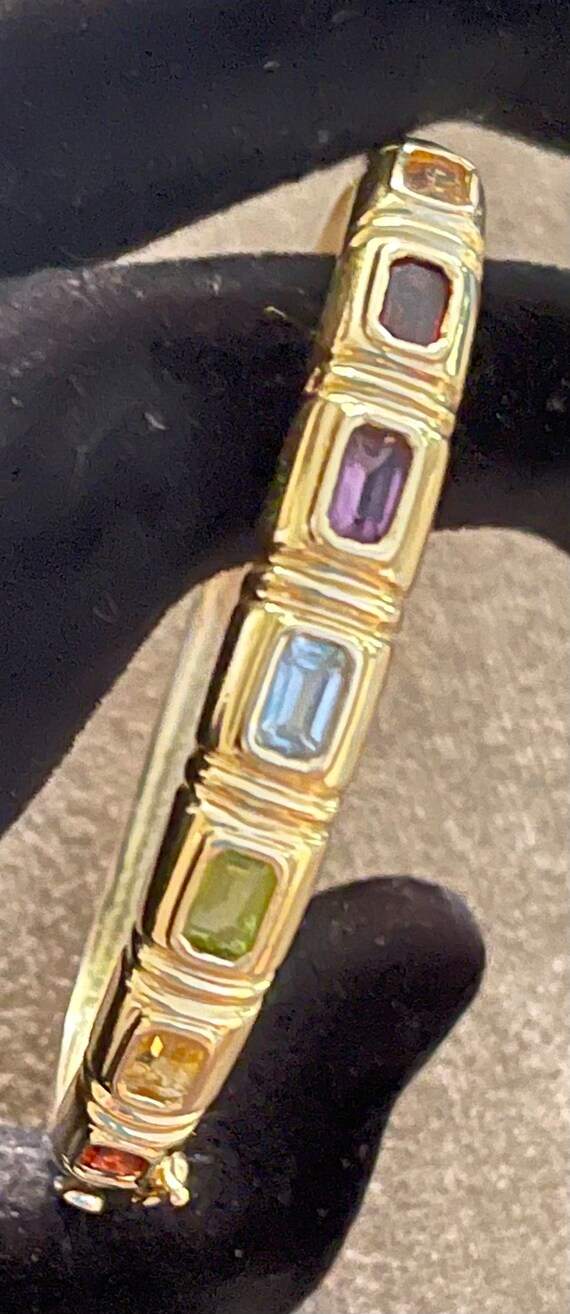 Vintage Solid 14K Multi Gemstone Hinged Bangle Br… - image 3