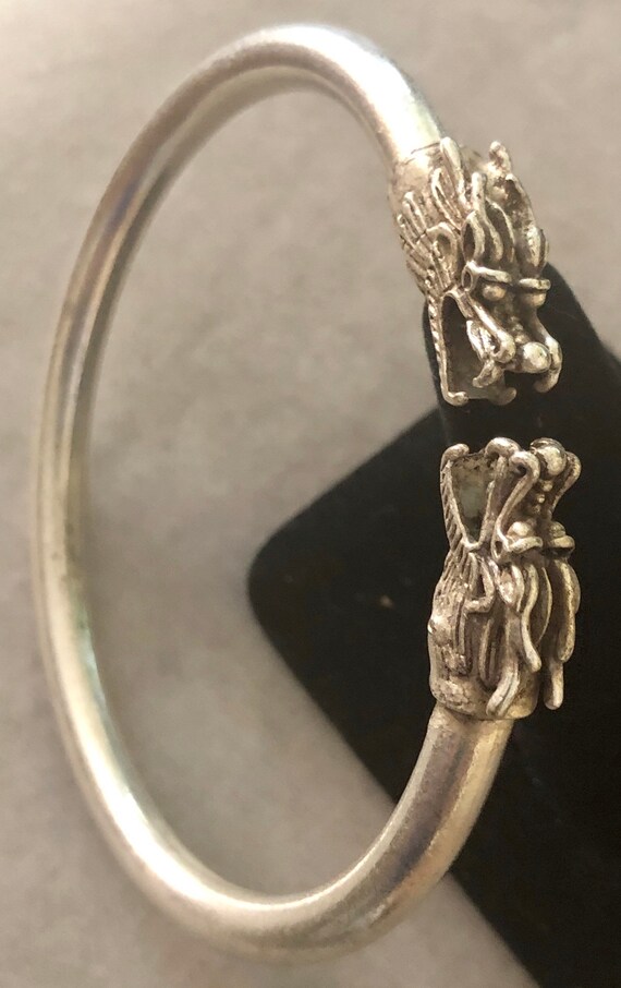 Vintage Solid Sterling Dragon Bangle Bracelet - image 2