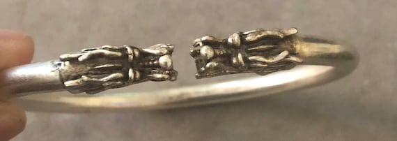 Vintage Solid Sterling Dragon Bangle Bracelet - image 1