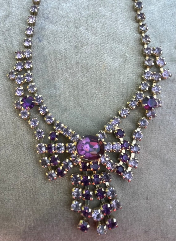 Vintage Purple Rhinestone Choker Necklace - image 2