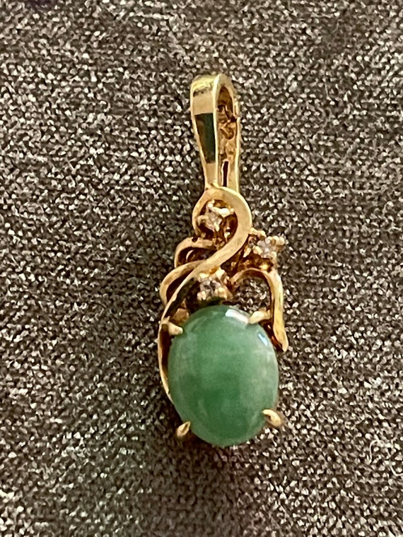 Vintage 14k Genuine Apple Green Jade Diamonds Pen… - image 2