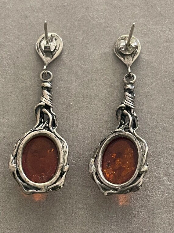 Vintage Sterling Amber Drop Earrings - image 4