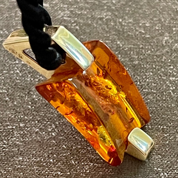 Vintage 70’s Large 14K Polish Gdansk Cognac Amber Pendant