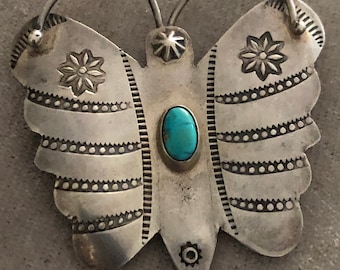 Navajo UITA3 Sterling Turquoise Butterfly Brooch