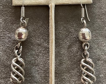 Taxco Mexico Sterling Ball and Twist Drop Earrings