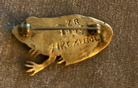 Vintage Zuni Harlan Coonsis Enamel Brass Frog Bro… - image 2