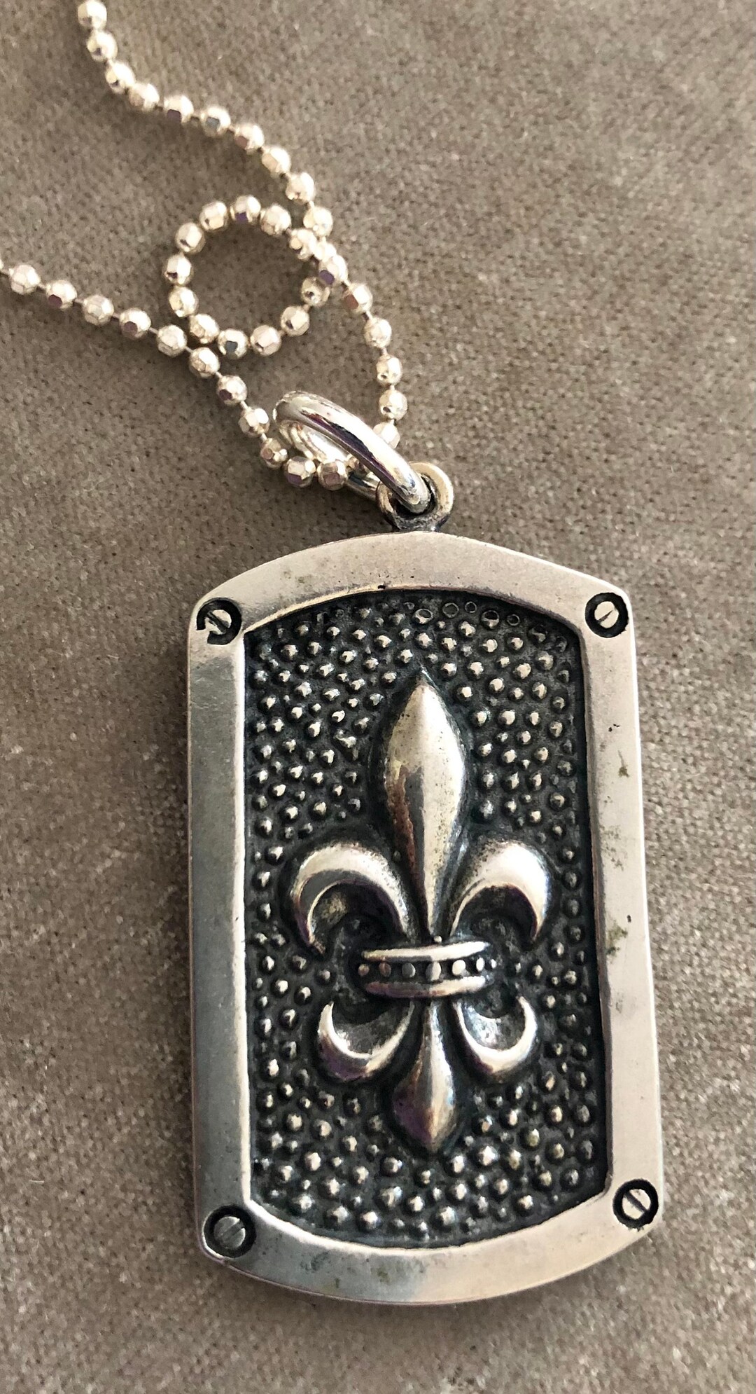 Sterling Fleur De Lis Dog Tag Pendant Necklace. Etsy