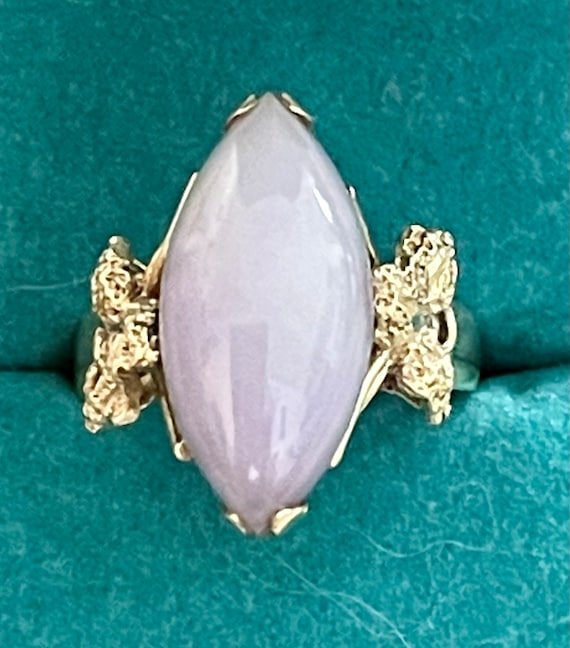 Vintage 14K Genuine Natural Lavender Jade Marquis… - image 1