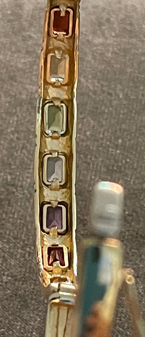 Vintage Solid 14K Multi Gemstone Hinged Bangle Br… - image 5