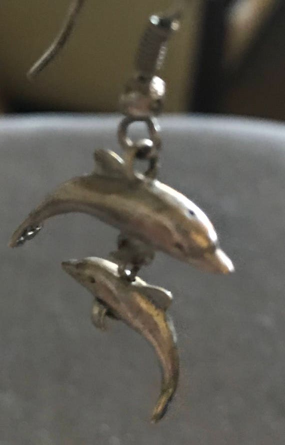 Sterling Mother and Calf Dolphin Dangling Earrings
