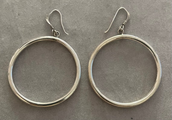 Large Sterling Hoop Dangling Earrings - image 1