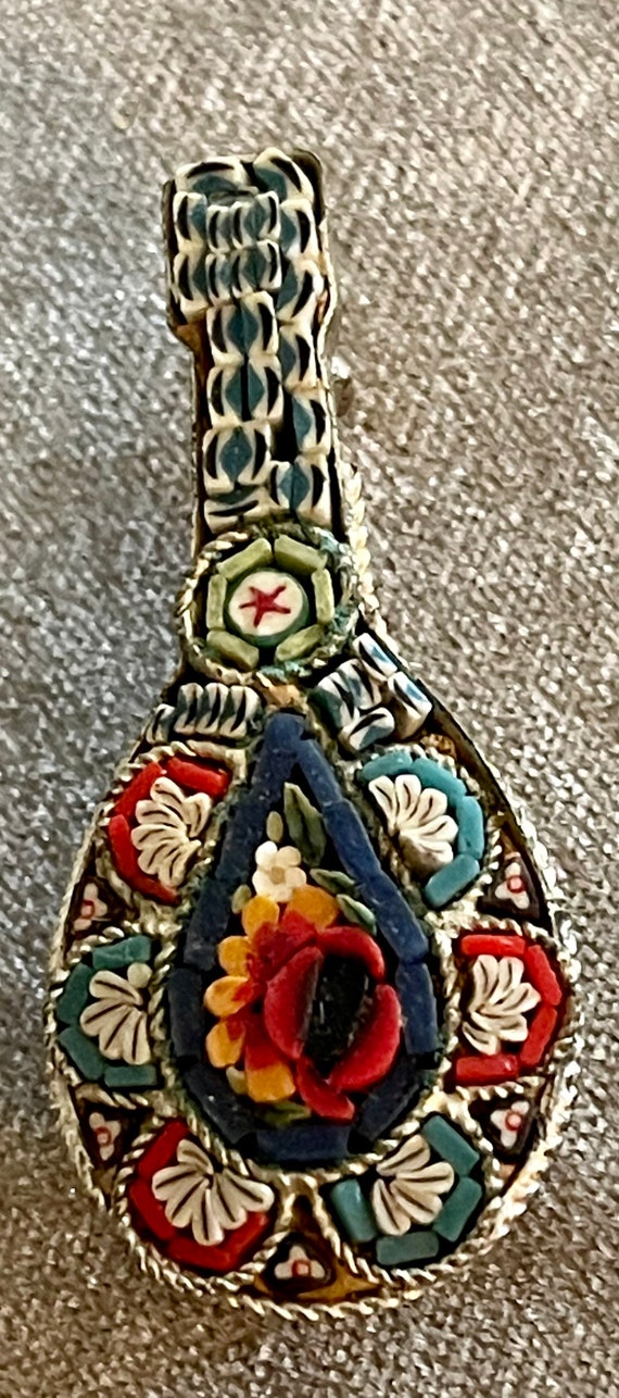 Vintage Italian Micro Mosaic Mandolin Brooch - image 2