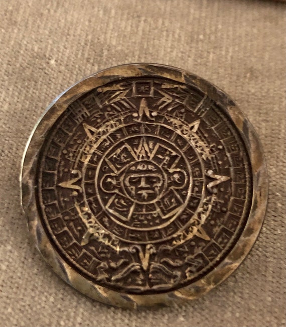 Vintage Mexico Aztec Calendar Pendant Brooch