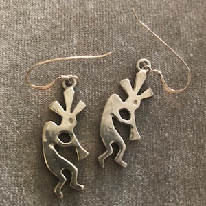 Sterling Kokopelli Dancing Dangling Earrings
