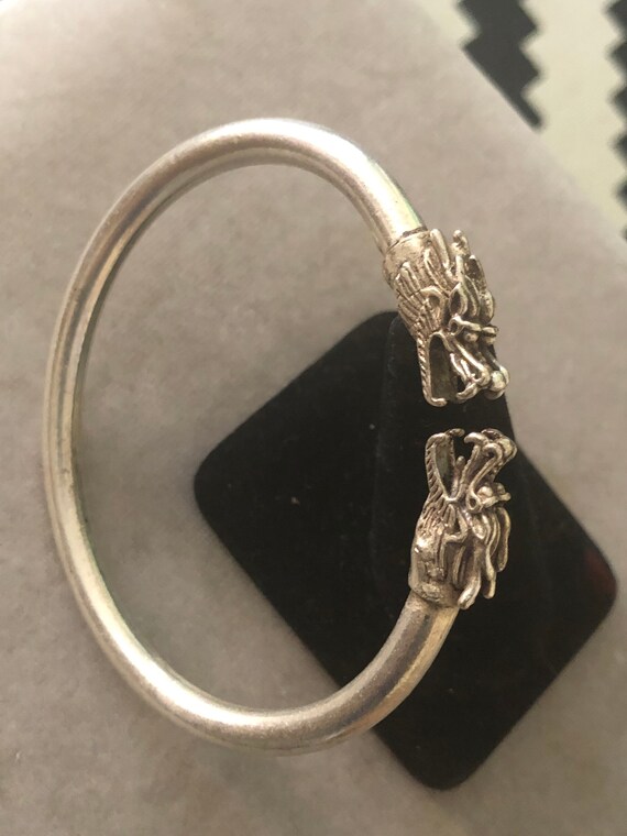 Vintage Solid Sterling Dragon Bangle Bracelet - image 6